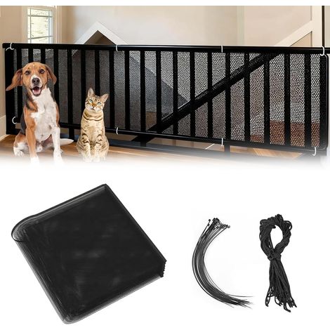Filet Securite Escalier, Garde Corps Protection Balcon, Filet de Sécurité, 300 x 79 cm, Matériau en Maille Robuste avec Cordes et Attaches de Câble pour Escaliers, Balustrades, Balcons, Noir (1/5)