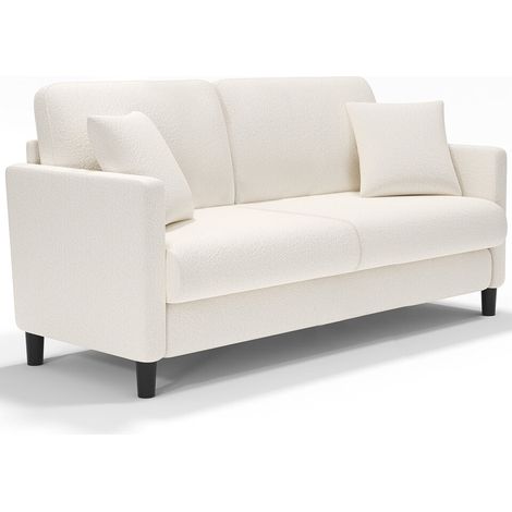 Neche – Canapé 2 places en velours Teddy – Longueur 148 cm – Sans outil – Pour salon, chambre, bureau – Confort optimal, cadre en bois massif