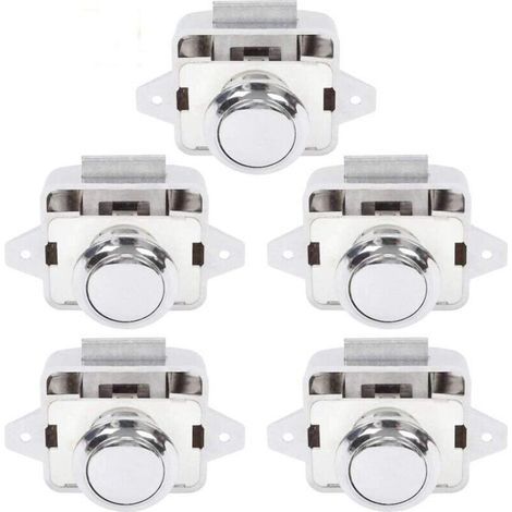 Bouton Poussoir pour Camping-Car et Caravane – Serrure à Loquet pour Porte ou Placard – Kit de 5 Pièces en Métal Argenté (1/5)