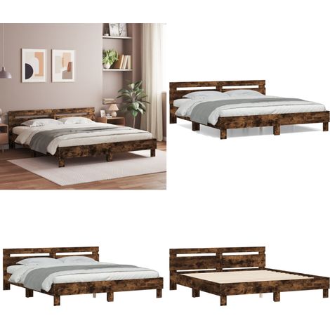 Bettgestell mit Kopfteil Räuchereiche 200x200 cm Holzwerkstoff - Holzbettfassungen - Doppelbett - Bettkopfteil - Massivholzbette - Bettgestell - Home & Living