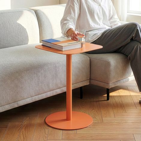 Tavolino Laterale da Divano Nastätten Metallo Piano Quadrato - Arancione [en.casa] (1/5)
