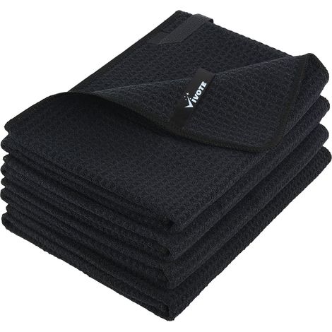 Lot de 4 Torchons Microfibre Gaufré Noir 50x70cm Absorbant Cuisine Vaisselle (1/5)