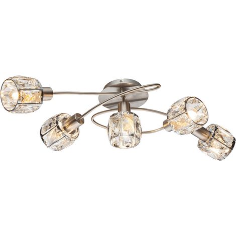 Plafoniera a bracci in vetro curvato cristallo soggiorno sala da pranzo lampada faretti cromati Globo 54356-5