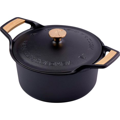 Victoria 38458 Horno Holandés Olla Inducción Hierro Fundido Curado 30cm, Tapa - Sartén, 5,7L, sin PTFE  Negro (1/5)