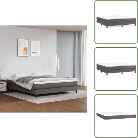 Sommier à lattes de lit avec matelas Gris 160x200 cm Similicuir - Lit Tapissier - Lit Double - Matelas À Ressorts Ensachés - Simili Cuir - Literie