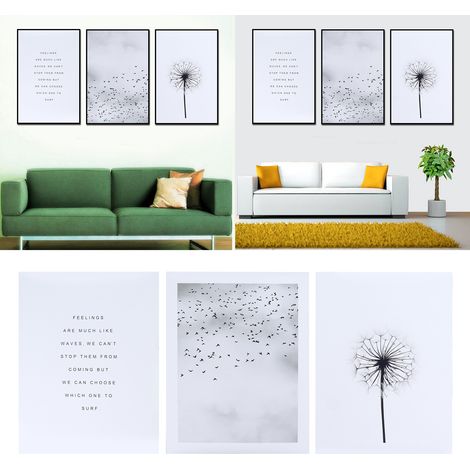 Lot de 3 tableaux décoratifs de pissenlits sans cadre, pour salon ou chambre. (1/5)
