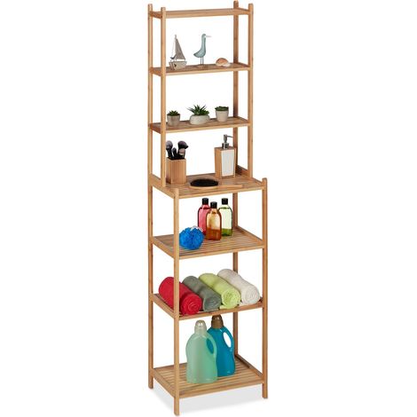 Relaxdays Badregal, Bambus, HxBxT 180 x 44 x 33 cm, 7 Ablagen, stehendes Regal für Küche & Badezimmer, Standregal, natur