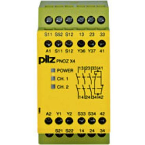 Relè di sicurezza PNOZ X4 24VDC 3n/o 1n/c PILZ Tensione di funzionamento: 24 V/DC 3 NA, 1 NC (L x A x P) 45 x 87 x 121