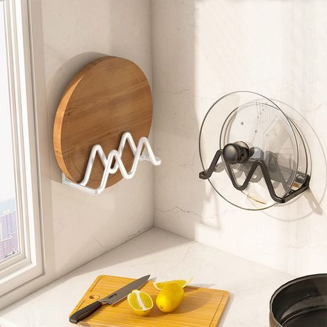 Rack Pour Couvercles De Casserole - En Alliage D'aluminium - Fixation Murale Sans Perçage - Pour Plaques À Découper Et Couvercles - 1 Pièce (1/5)