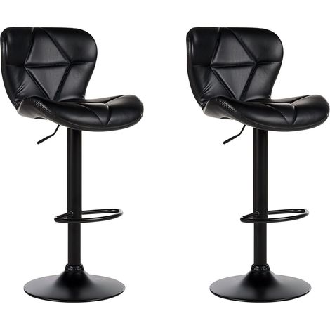 Barhocker Schwarz Kunstleder Höhenverstellbar Drehbar mit Hoher Rückenlehne Schwarzes Metallgestell Fußstütze Modern Kücheninsel Küchenbar (1/5)