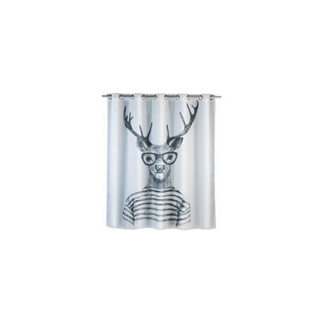 Cortina de ducha antimoho Mr Deer Comfort Flex, original, lavable a máquina e impermeable, 10 anillas integradas, poliéster, 180 x 200 cm, blanco y negro.