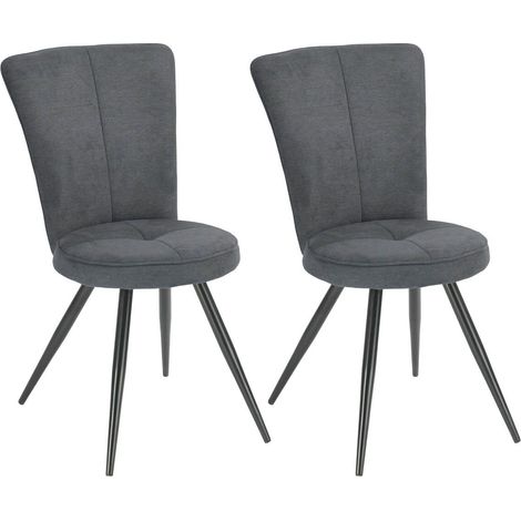Lot de 2 chaises assise matelassée tissu toucher doux gris pieds métal laqué anthracite - ELLIPSE (1/4)