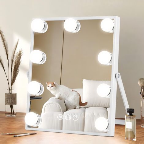 Miroir de maquillage de table à LED, rotation à 360°, cadre en aluminium, blanc (1/5)