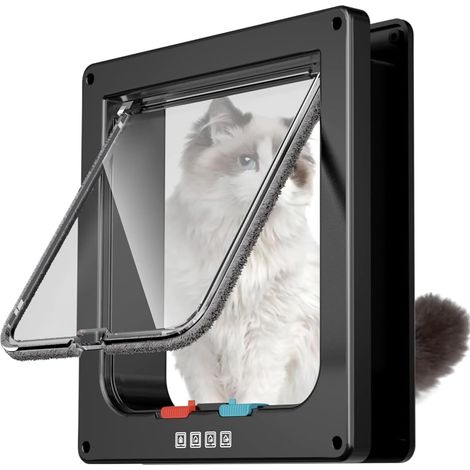 Chatière à Quatre Voies pour Chats et Petits Chiens - 20 x 19 cm - Taille S - Aimants et Fonction Coupe-Vent - Noir (1/5)