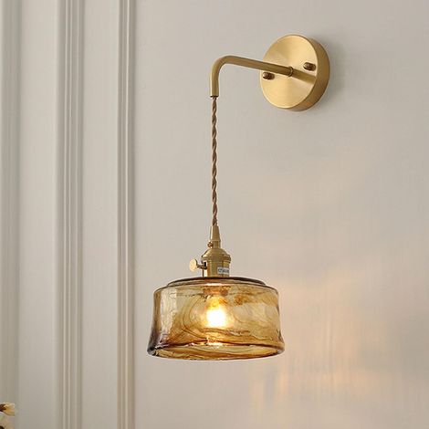 Applique Vintage en Verre avec Interrupteur pour Chambre Chevet E27 (Ampoule Non Incluse),Filaire Permanente à Percer,Interrupteur Rotatif,Applique Murale pour Salon,Porches,Escalier,Hôtel (1/5)