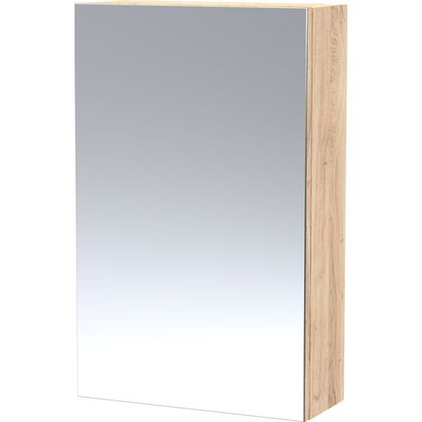 Hudson Reed 1-Door Mirrored Bathroom Cabinet 715mm H x 450mm W - Bleached Oak (1/2)