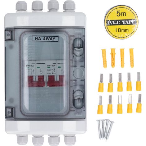 Boîtier de disjoncteur miniature DC 2 entrées 2 sorties, interrupteur de déconnexion solaire PV, boîte de distribution étanche IP65 anti-UV 500V 32A (1/5)