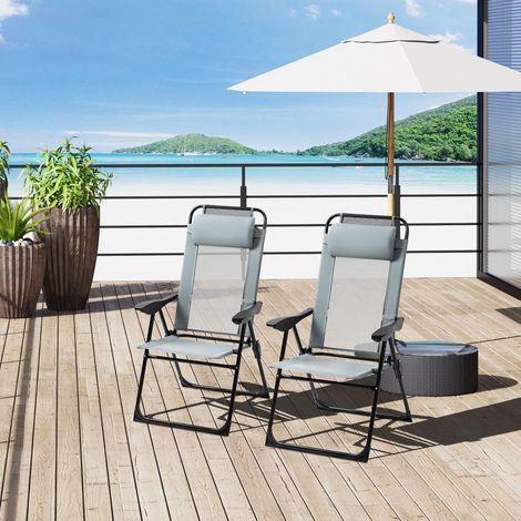Lot 2 chaises jardin pliantes, dossier et accoudoir réglables, charge 120kg adapté balcon et extérieur (1/5)