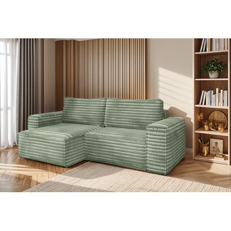 L-förmiges Bohoo-Ecksofa mit Schlaffunktion stoff Velo Olive Links (1/5)