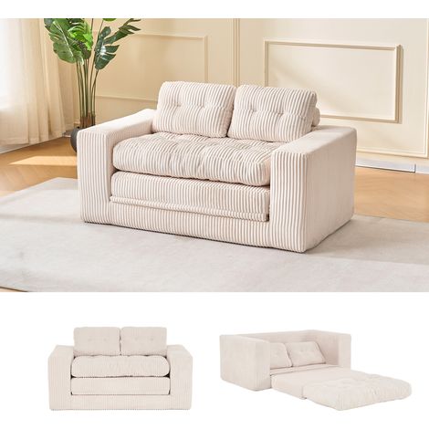 Canapé convertible 2 places Stoff Beige, 2-in-1 Klappsofa als Gästebett, rahmenlos