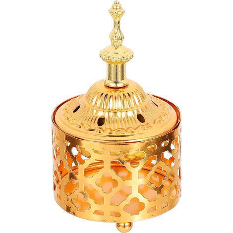 Brûleur D'arômes en Fer Doré Sculpture Fine et Design Créatif, Brûleur de Parfum Creux pour Décoration Domestique et Ambiance Mystérieuse Temple (1/5)