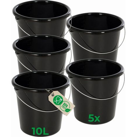 Novaliv 5 pièces seau 10L noir avec échelle de mesure - seau de nettoyage 10 litres  28,5 cm Pratique et polyvalent avec échelle pour la maison et