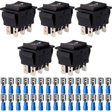 5pcs Interrupteur à Bascule Momentané Bouton d'alimentation à Bascule (on)/Off/(on) 6 Pin 250V-110V-36V-24V-12V/10A (30pcs Connecteurs de Bornes de Fil) (1/5)