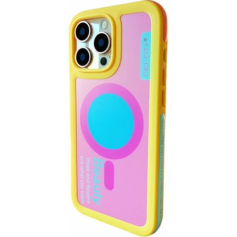 Étui MagSafe pour iPhone (iPhone 16 Pro Max, jaune/rose)