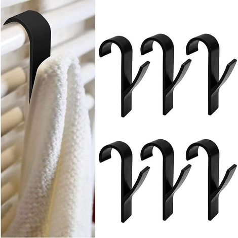 8 Pièces Crochets de Radiateur à Serviettes, Crochets à Serviettes en Plastique Ménagers,Crochet Serviette Salle de Bain Noir Accessoires de Crochets pour Porte-Serviettes Électriques (1/4)