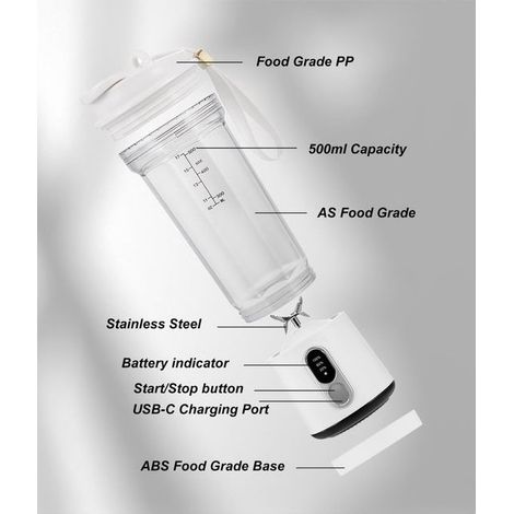 Mini Blender Portable 500ml, Mixeur à Smoothies Sans Fil avec 6 Lames en Acier Inoxydable, Rechargeable USB-C (4000mAh), Idéal pour Shakes et Glace, Usage Cuisine et Sport (1/5)