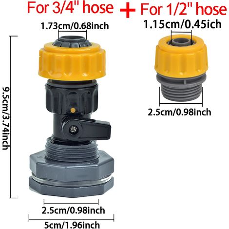 Kit de trop-plein pour récupérateur d'eau de pluie (D) 3/4" - Adaptateur de tuyau à connexion rapide pour aquariums, piscines et systèmes d'irrigation - Raccord de cloison en plastique (1/5)