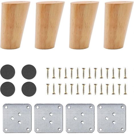 Un ensemble de 4 pieds de meubles en bois, de 8 cm de diamètre, pieds de canapé remplaçables, pieds de table basse, adaptés aux lits, armoires, bancs, supports TV, placards, etc., avec accessoires (ty (1/5)