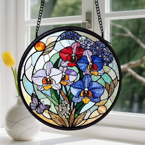 Capteur de Soleil en Vitrail  Décoration Spirituelle pour Maison 15cm (1/4)