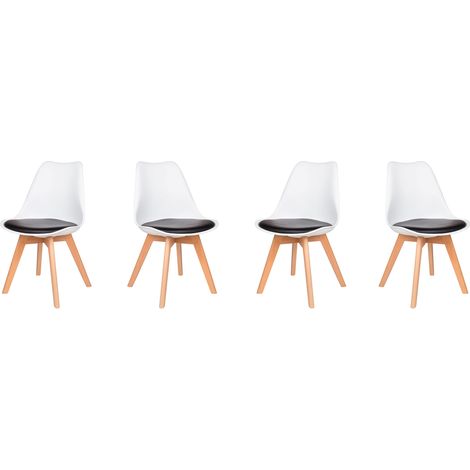 Hobag – Lot de 4 chaises scandinaves en polypropylène – Pieds en hêtre – Couleur noir/blanc – Dimensions L53 x W49 x H82 cm – Hauteur d'assise 49 cm
