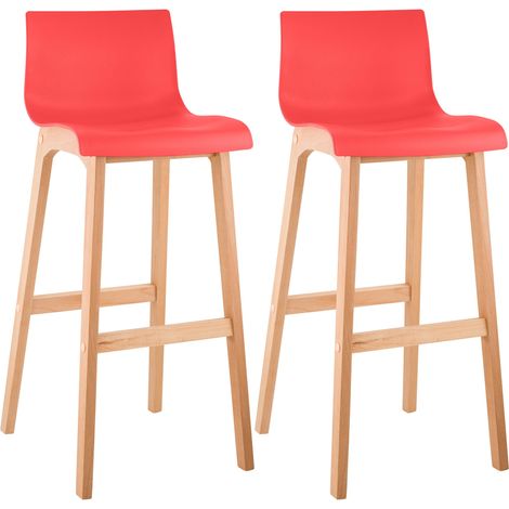 2er Set Barhocker Hover Kunststoff Vierfußgestell Natura rot