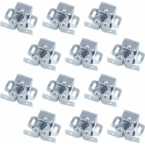 Set mit 12 Türriegeln, Türschließern, Doppelrollenriegeln für Drehtüren von Möbeln, Schranktürriegeln, Doppelrollenriegeln, Schranktürriegeln (silber)