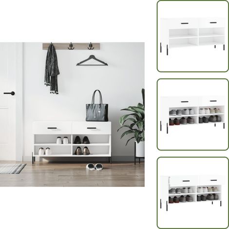 Banc à chaussures blanc brillant 102x35x55 cm bois d'ingénierie - Meuble Range Chaussure - Banc Chaussure - Rangement Chaussures - Meuble Entrée - Rangement Maison