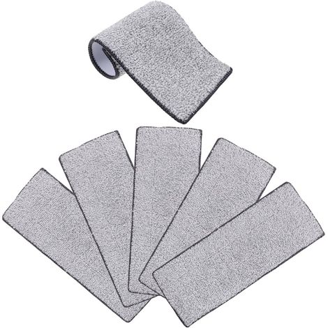 Lot de 6 pads rechange fibres, réutilisables, gris, 32,5 x 12,5 cm, nettoyage sols, bureaux et maisons (1/5)