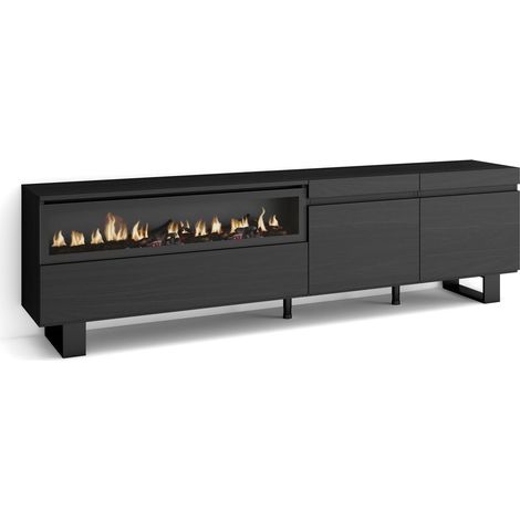 Skraut Home Mobile TV Soggiorno Ampio spazio a disposizione 200x57x35cm Per TV fino a 80" Camino elettrico Design industriale Stile moderno Nero (1/4)
