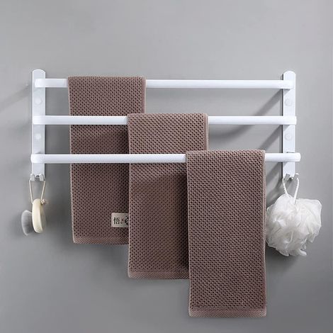 Porte-Serviettes Mural Porte Serviette Salle de Bain étagère Serviette avec Crochets Porte-Serviettes Aluminium étagère Serviette pour Cuisine, Salle de Bains, Hôtel (Blanc, 60CM) (1/5)