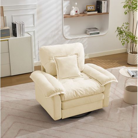 sillón giratorio 360 de chenilla beige con cojín OKMYHOME (1/5)