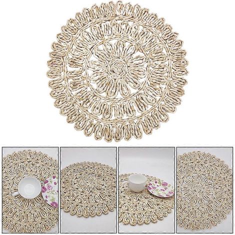 Set de table rond en fibres de maïs tressées, isolant thermique, 1 pièce (1/5)