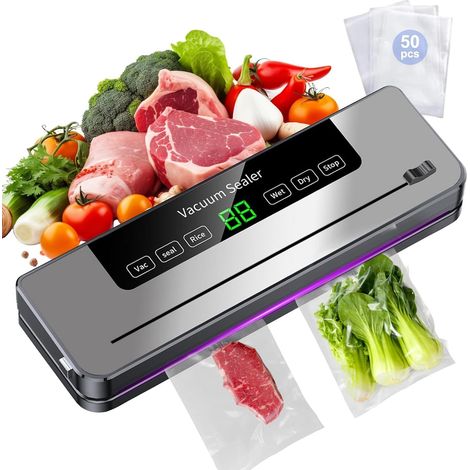Machine Sous Vide Alimentaire, Avec 50 Sacs Sous Vide, Appareils de Mise Sous Vide Multifonction 5 en 1, Avec Mode Humide et sec pour Stockage de Fruits, Légumes, Pain, Viande, etc. (1/5)