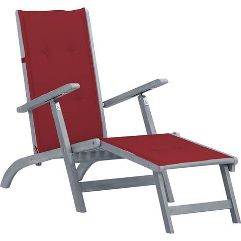Chaise longue d'extérieur avec repose-pieds et coussin, en bois d'acacia massif. (1/5)
