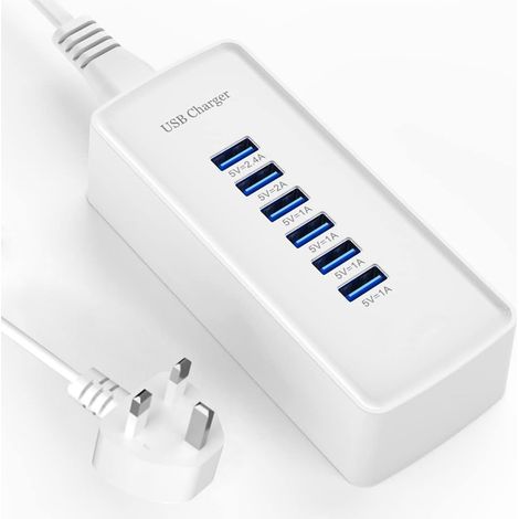 USB-Schnellladegerät, tragbare Ladestation mit 6 Anschlüssen für verschiedene Geräte, kompatibel mit USB-Ladegeräten für iPhone, iPad, Samsung, Google, Xiaomi, Huawei usw. (1/5)