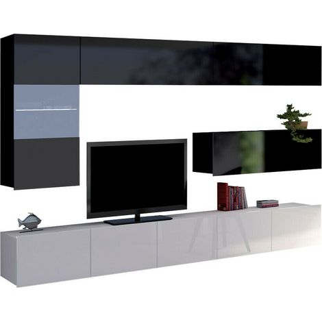 Conjunto de salón Remus IV, Blanco + Blanco brillante + Negro + Negro brillante