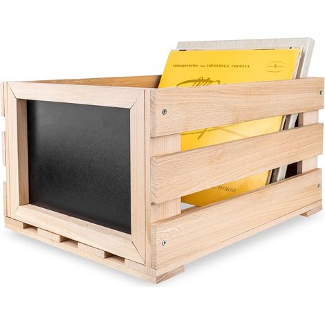 Caisse à Vinyles en Bois avec Tableau Noir 46 x 36 x 25 cm