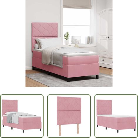 vidaXL Lit en bois d'ingénierie - Lit à ressorts avec matelas Rose 80 x 200 cm Velours (1/5)