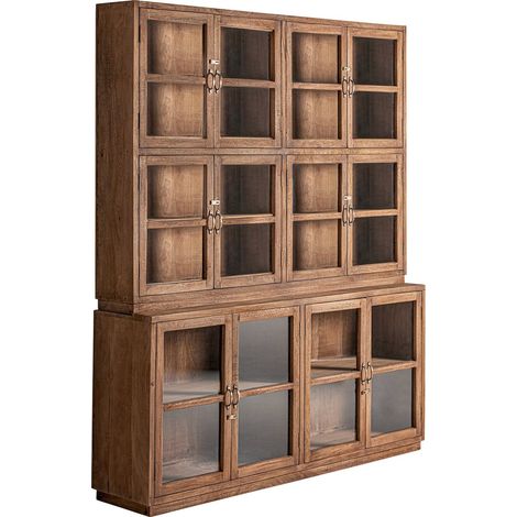 Vitrine rustique en bois tropical et verre - Marron chaleureux et bois naturel (1/5)