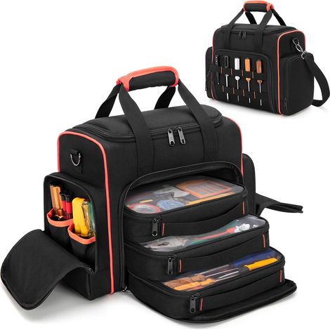 Coffret à outils (avec 3 boîtes de rangement amovibles), sac de rangement à outils double couche, coffret à outils d'électricien (1/5)